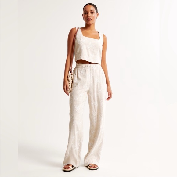 Abercrombie & Fitch Pants - Abercrombie & Fitch Linen Blend Embroidered Wide Leg Pants Beige Size XL